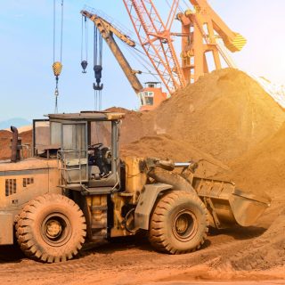 Close-up of a construction site excavator