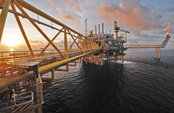 twilight of an offshore oil rig at Thailand